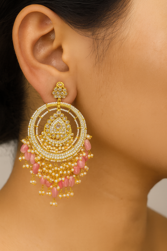 Pink handball earring with rodium finish