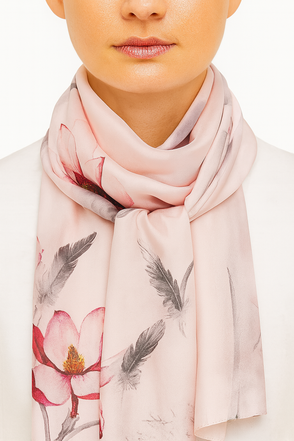 Red flower peach colour scarf