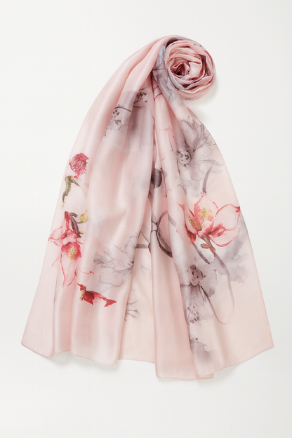 Red flower peach colour scarf