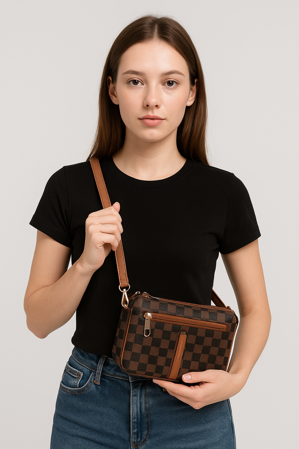 Cross box patten fancy hand bag