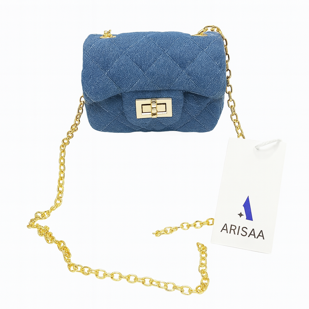 Crystal blue and brown fancy purse with chain