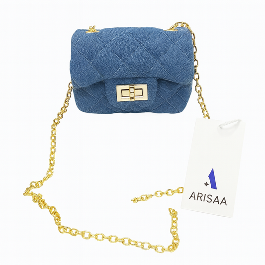 Crystal blue and brown fancy purse with chain