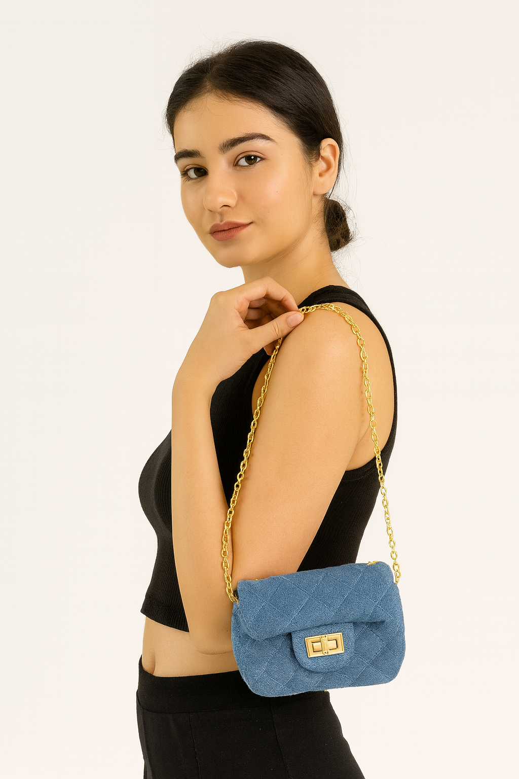 Crystal blue and brown fancy purse with chain