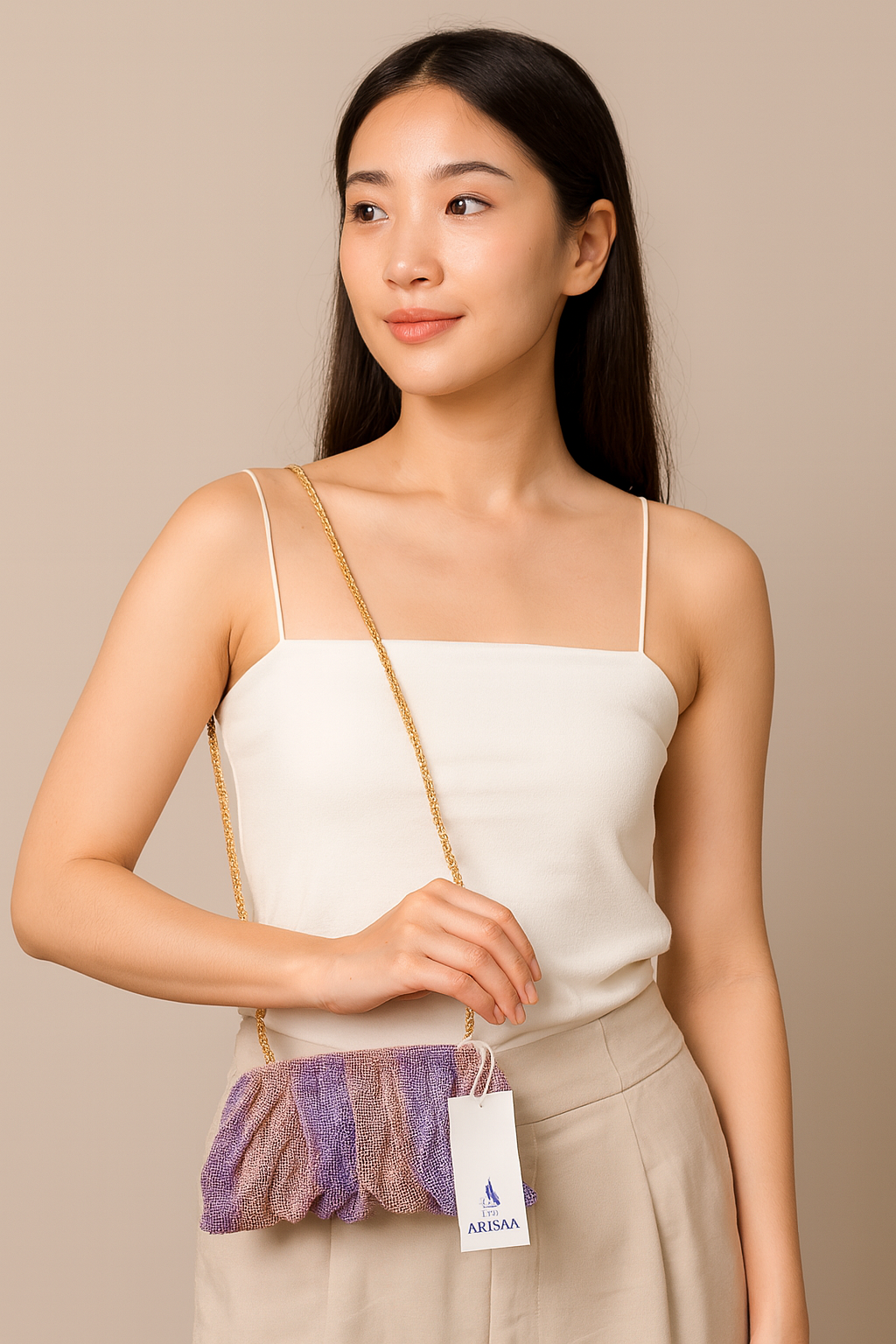 Crystal blue and brown fancy purse with chain