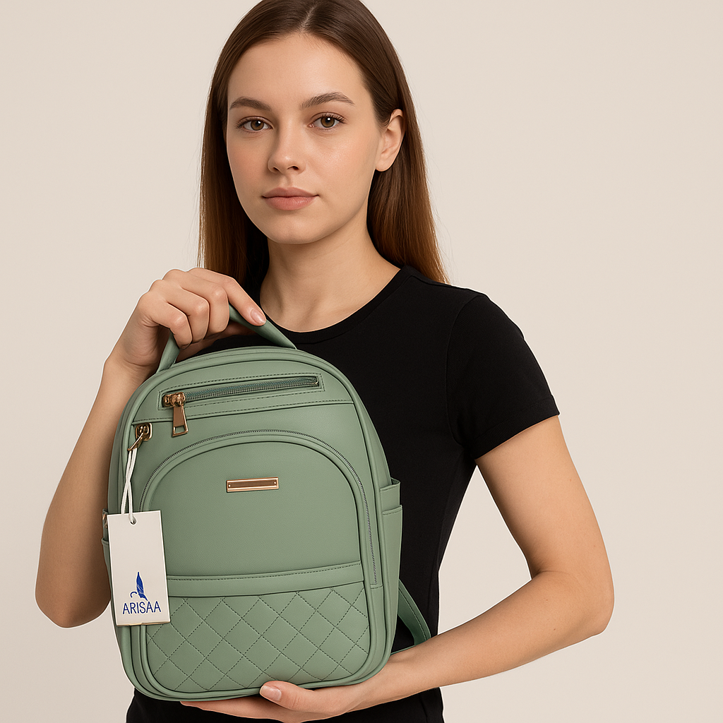 Designer green colour bag pack with pouch