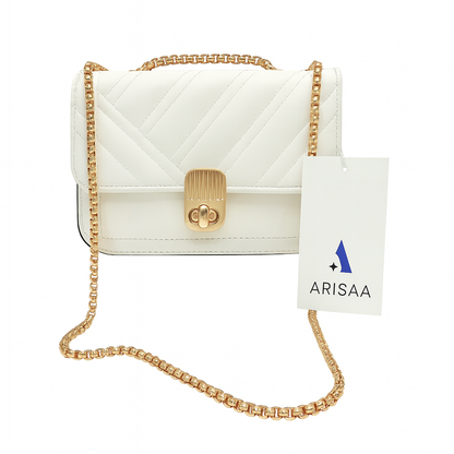 Fancy  white purse with  gold chain
