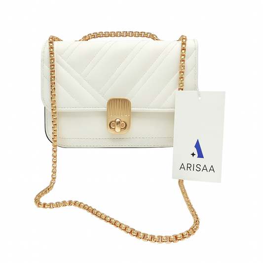Fancy  white purse with  gold chain