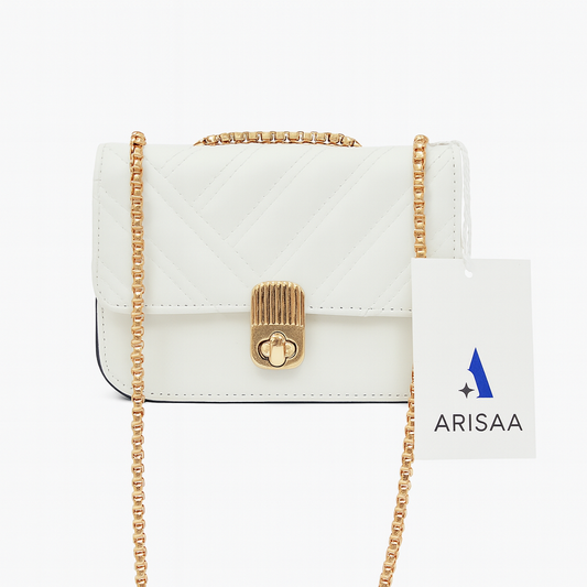 Fancy small white purse with  gold chain