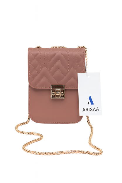 Fancy tan handbag with  gold chain