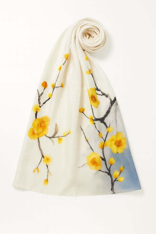 Beautiful Yellow and white flower design scarf