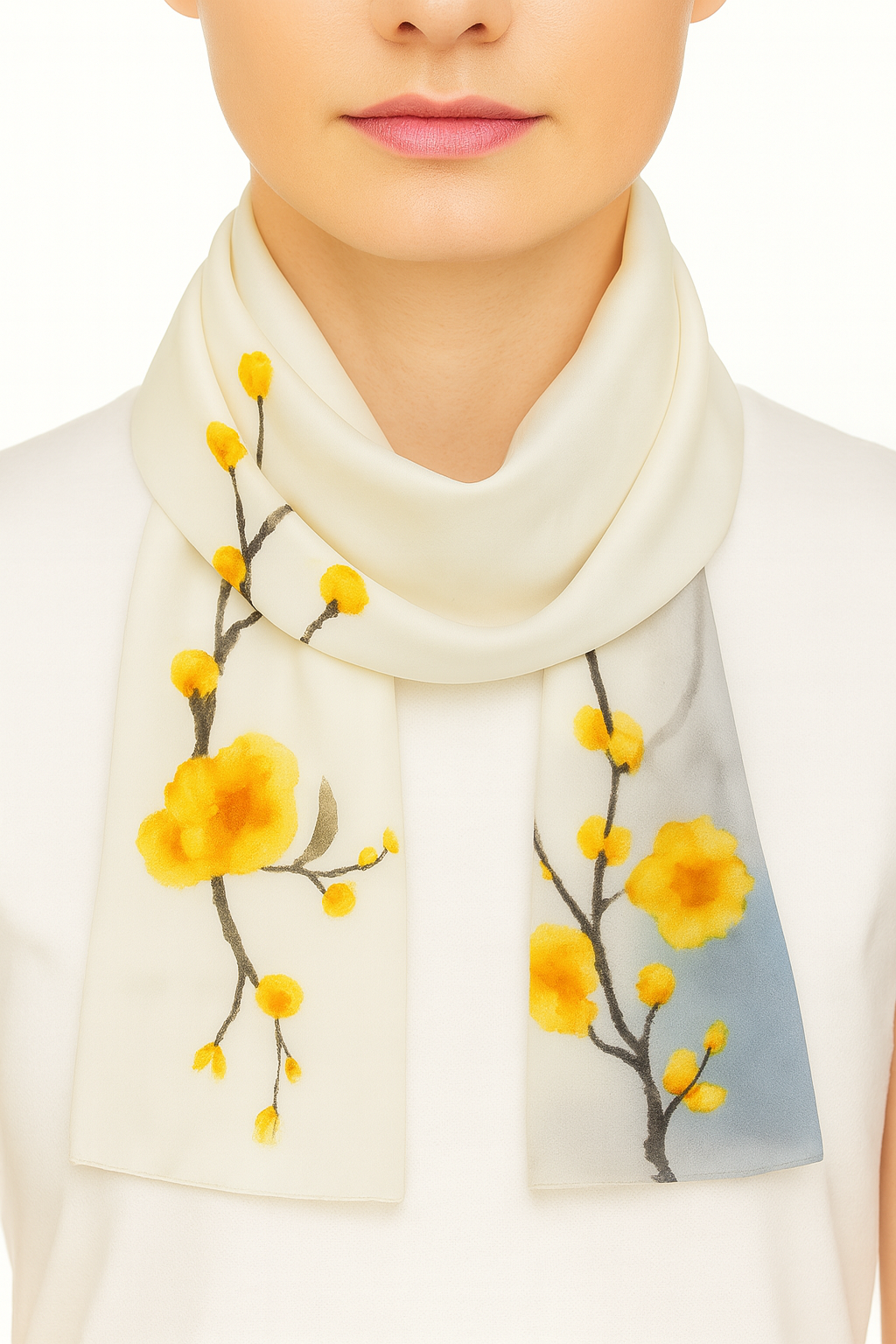 Beautiful Yellow and white flower design scarf