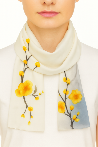 Beautiful Yellow and white flower design scarf