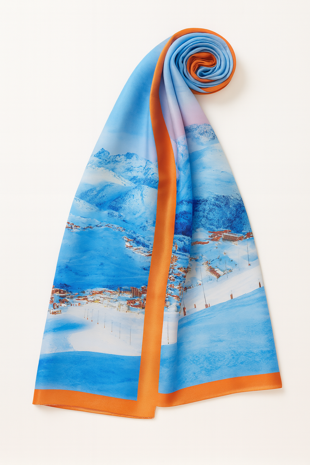 White Blue Printed Silk Scarf