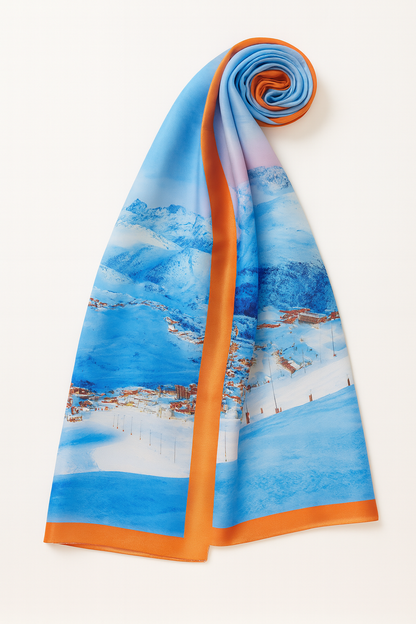 White Blue Printed Silk Scarf