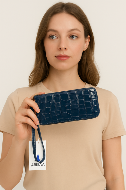Luxurious look crocodile skin blue wallet