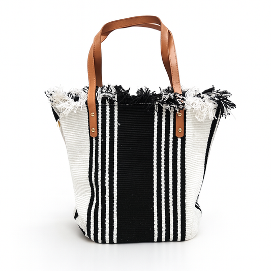 Black and white woollen hand bag