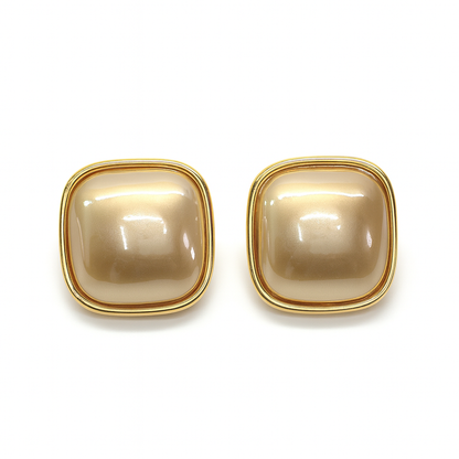 Square Shape Pearl Inlay Golden Stud Earring