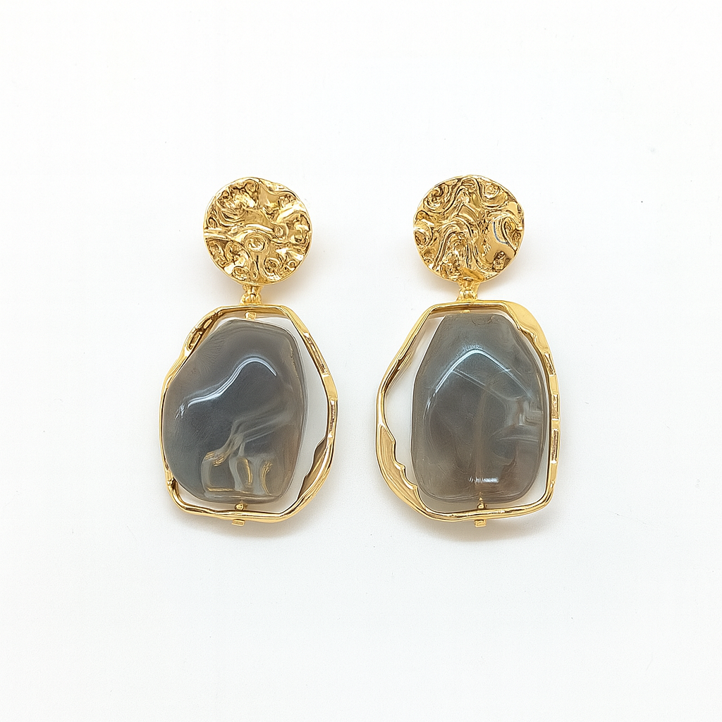 Golden Natural Stone Drop Earring