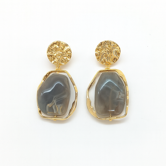 Golden Natural Stone Drop Earring