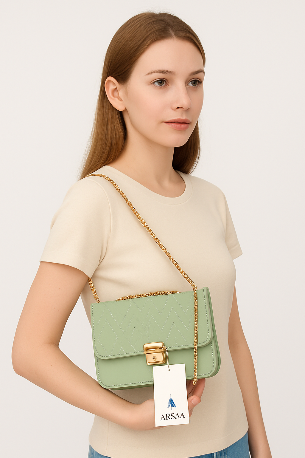 Pista colour fancy look hand bag with gold lock