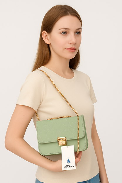 Pista colour fancy look hand bag with gold lock