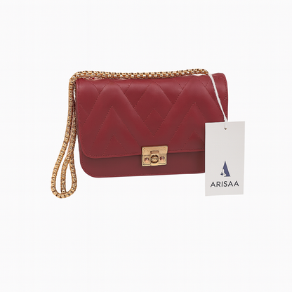 Red colour fancy purse with gold chain