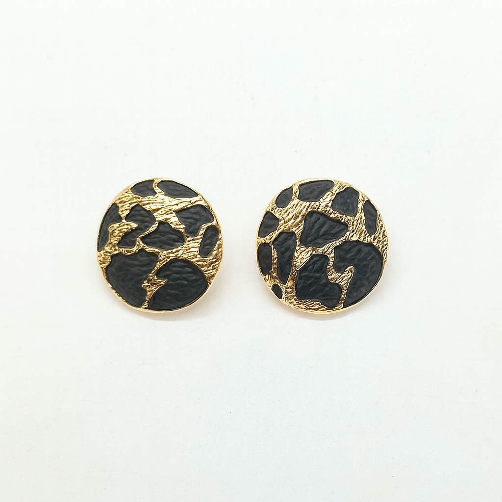 Black Enamel Rounded Golden Stud Earring
