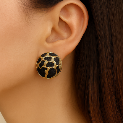 Black Enamel Rounded Golden Stud Earring