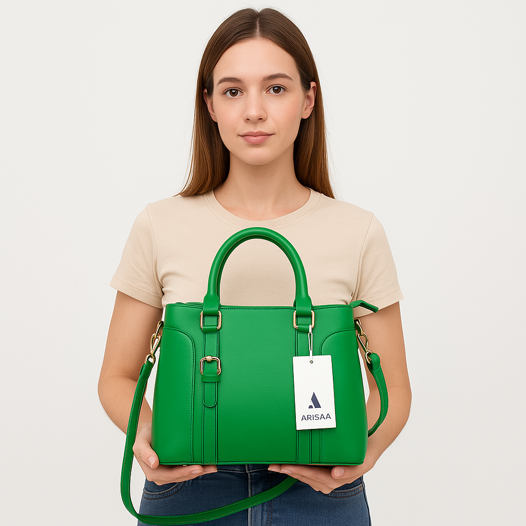 Smooth green colour hand bag