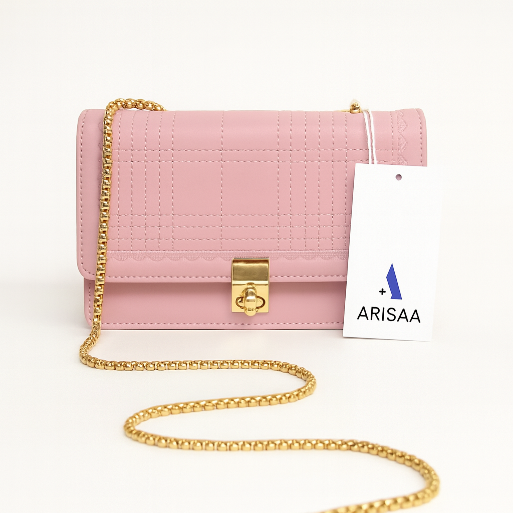 Stylish pink shade hand bag with chain