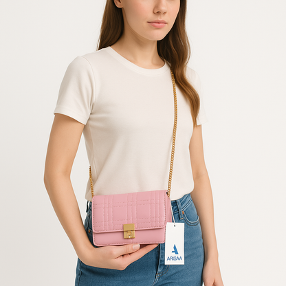 Stylish pink shade hand bag with chain