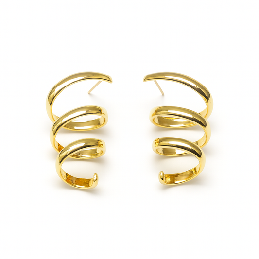 New gold long twisted rope circle earring