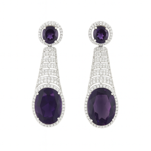 Elegant Style Zirconia Diamonds With Purple Stone Dangle Earring