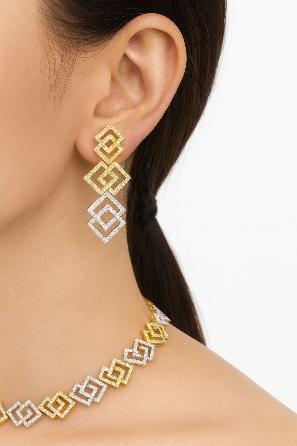 AMERICAN DIAMOND BRIDAL NECKLACE SET & CLASSIC EARRINGS JEWELLERY SET for women