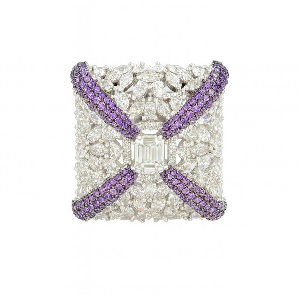 Square shape zicronia crystal with purple shade crystal ring for girls