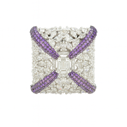 Square shape zicronia crystal with purple shade crystal ring for girls