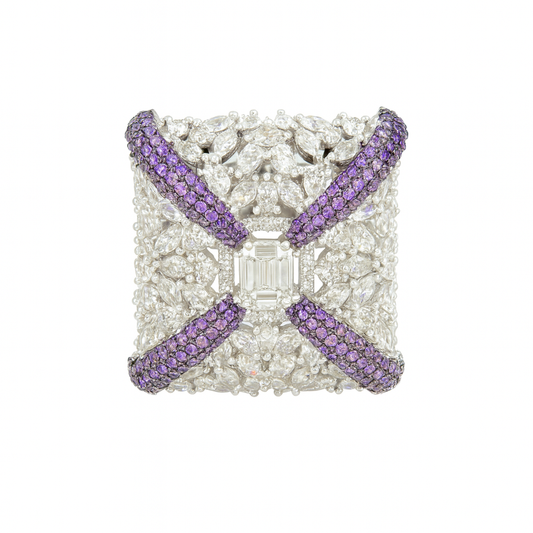 Square shape zicronia crystal with purple shade crystal ring for girls