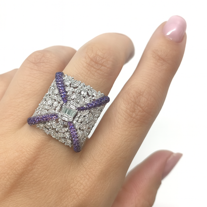 Square shape zicronia crystal with purple shade crystal ring for girls