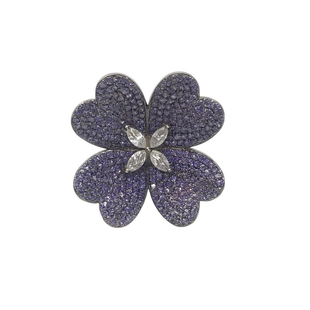 Luxury purple colour flower shape cubic crystal finger ring