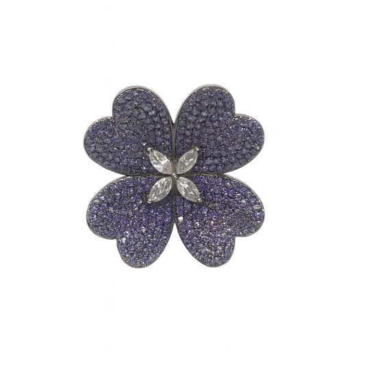 Luxury purple colour flower shape cubic crystal finger ring