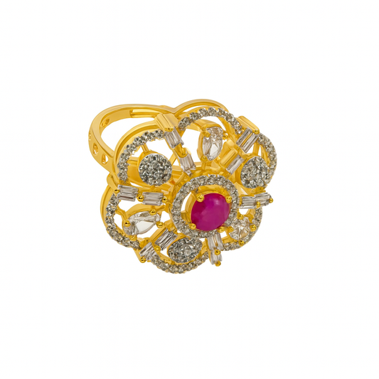 Solid gold round ruby flower engagement ring for women