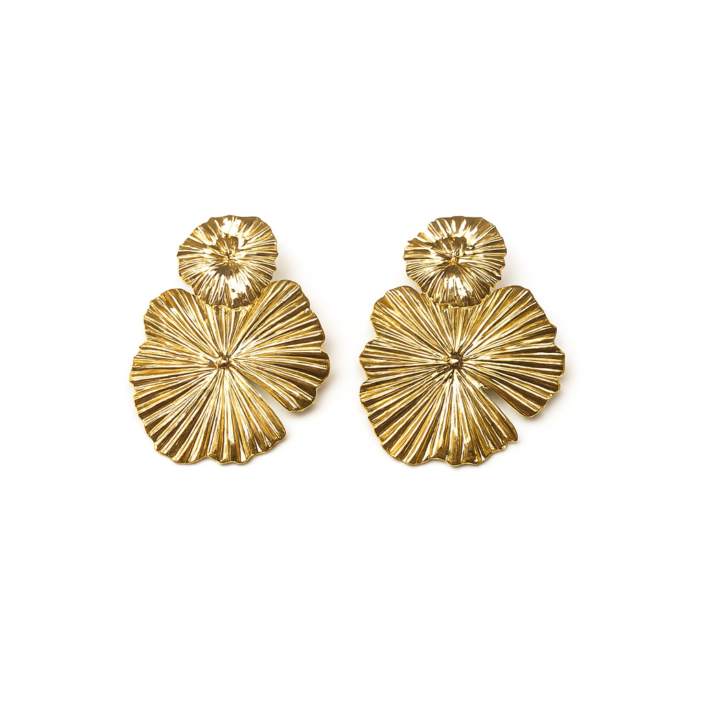Gold flower drop earring