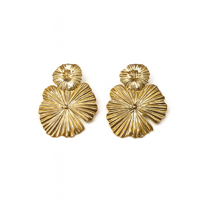 Gold flower drop earring