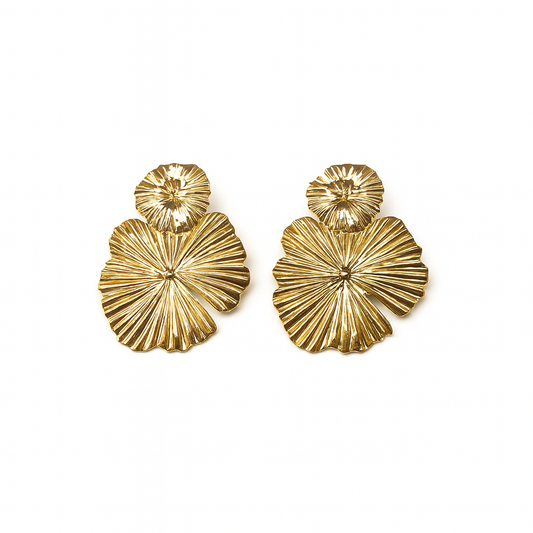 Gold flower drop earring