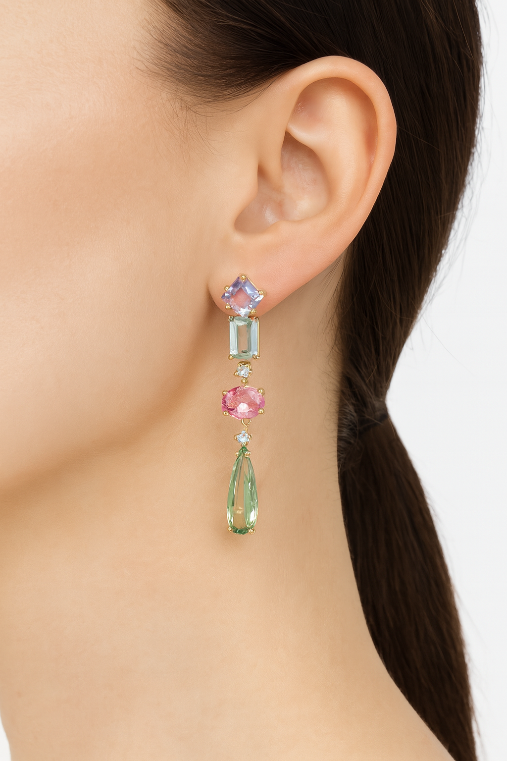 Fashion Luxury Colourful Gemstone Tassel Earrings for Girls