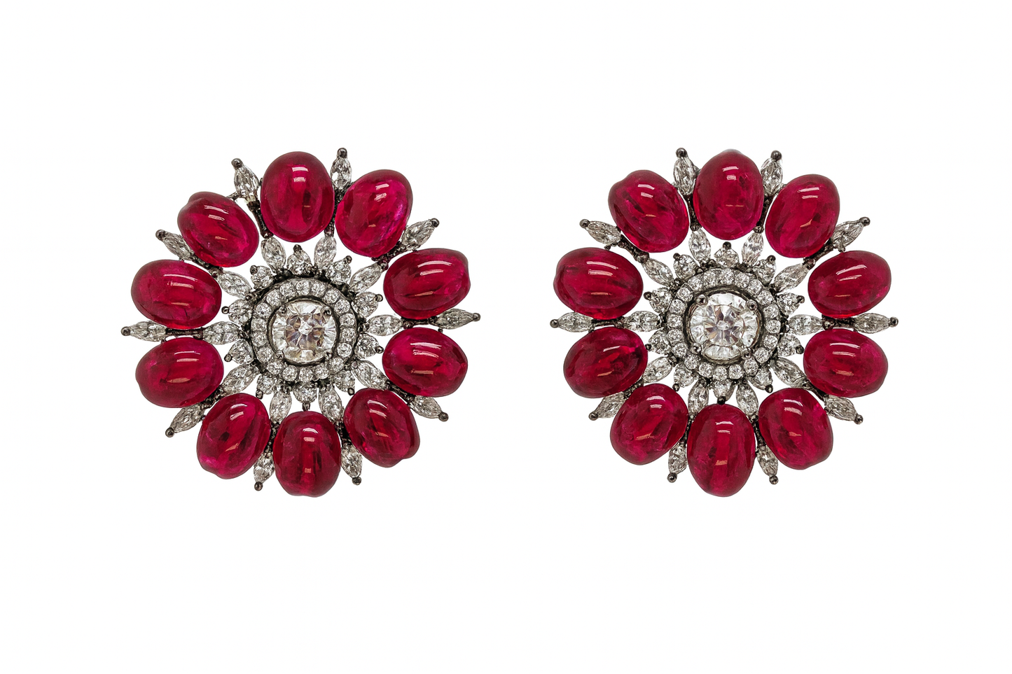 Sunflower Style Zirconia With Red Stone Stud Earring