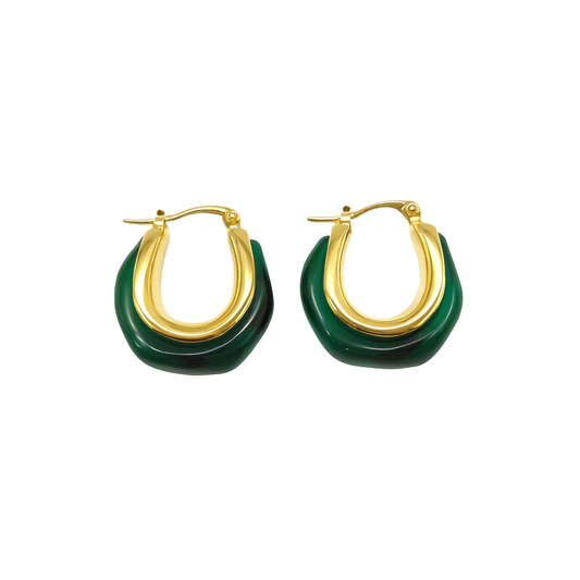 Gold Plated U Shape Green Colour Loop Earring