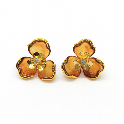 Golden Enamel Flower Stud Earring