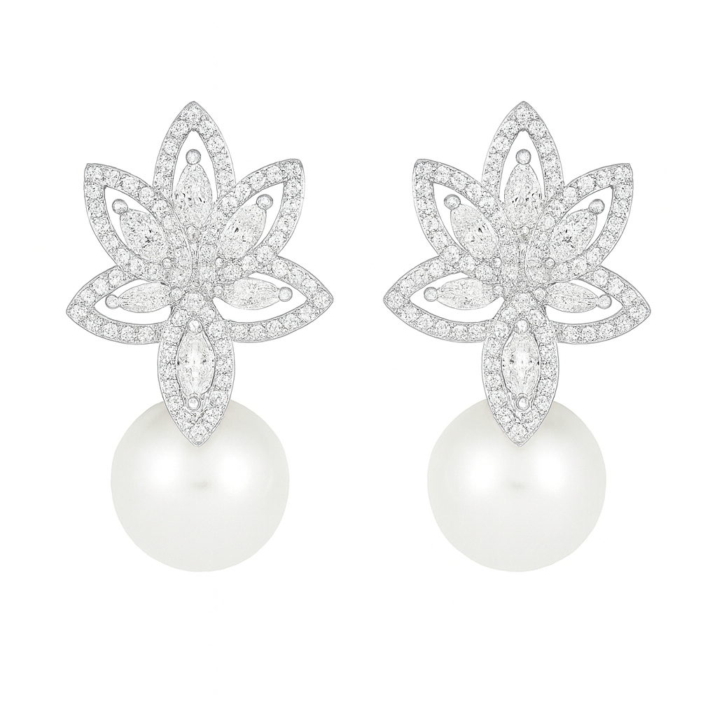 Classic simple style American diamonds micro pave with pearl stud earring for girls