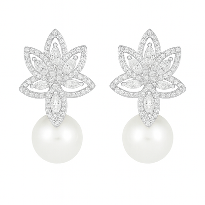 Classic simple style American diamonds micro pave with pearl stud earring for girls